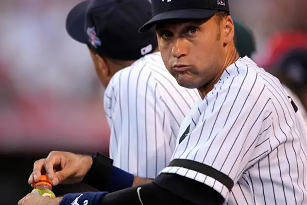 Derek Jeter wears a black armband during the All-Star Game